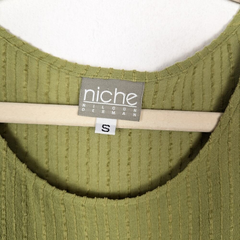 Niche Nilgun Derman Tunic S Green Textured Stripe Relaxed Artsy Blouse - Picture 5 of 6